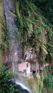 temple in the rocks, behind the waterfall